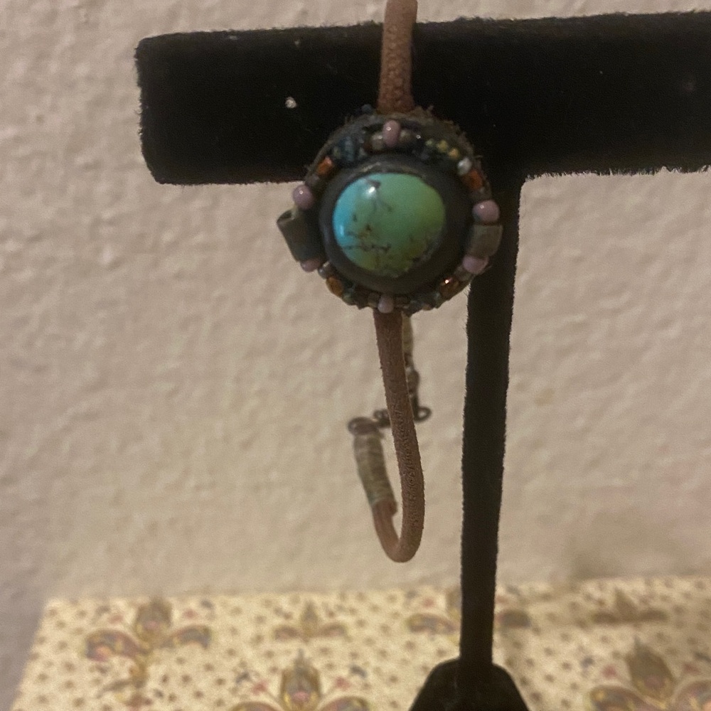 Turquoise Bead Accent Women's Bracelet - Brown Cord